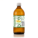 Bottle of essential oil with a green label on a white background 500 ml