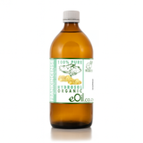 Bottle of organic hydrosol with a label on a white background