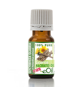 Bottle of Licorice Macerated Oil with a white background
