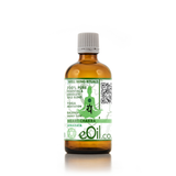 An amber glass bottle of eOil.co Anahata essential oil blend with a white ribbed cap and a green and white label, set against a plain white background.