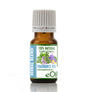 A small amber glass bottle of eOil Fragrance Oil with a white ribbed cap, featuring a green and blue label with purple flowers and the text '100% Natural Plants Extracts' and 'Herbal Blend'.