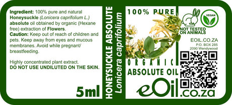 Honeysuckle Absolute Organic Oil, luxurious sweet floral extract for uplifting diffusers, skin and perfumes