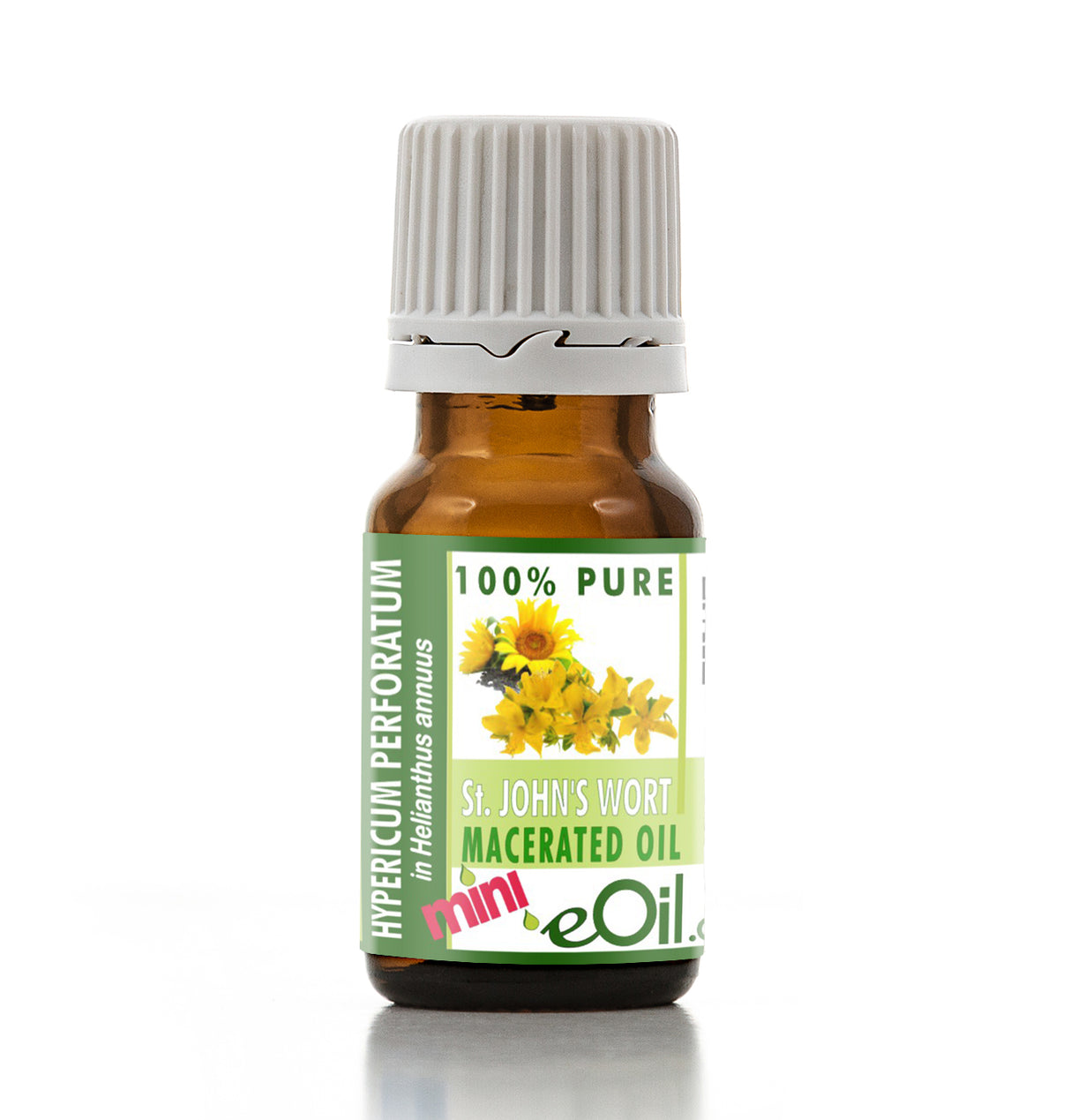 Bottle of St. John's Wort macerated oil with a white background