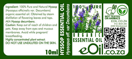 Hyssop Essential Oil Organic, classic herbal aroma for blending and diffuser use