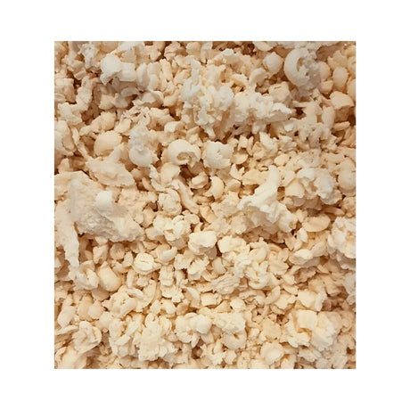 Close-up of beige popcorn on a white background