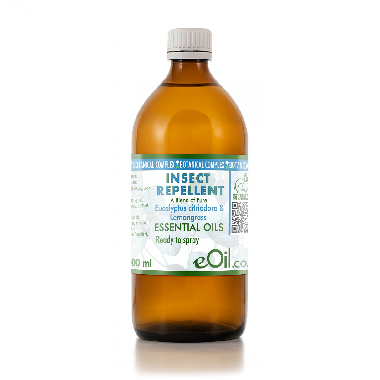 Bottle of insect repellent with eOil branding on a white background 500 ml