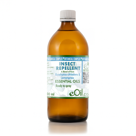 Bottle of insect repellent with eOil branding on a white background 500 ml