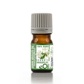 Bottle of eOil Jasmine Absolute Oil on a white background