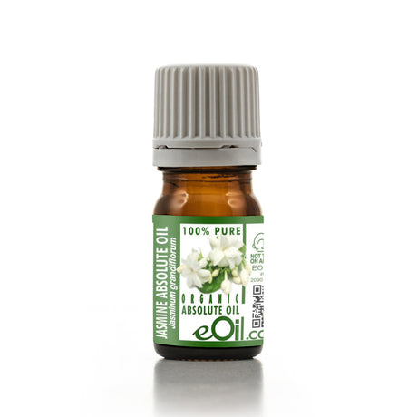 Bottle of eOil Jasmine Absolute Oil on a white background