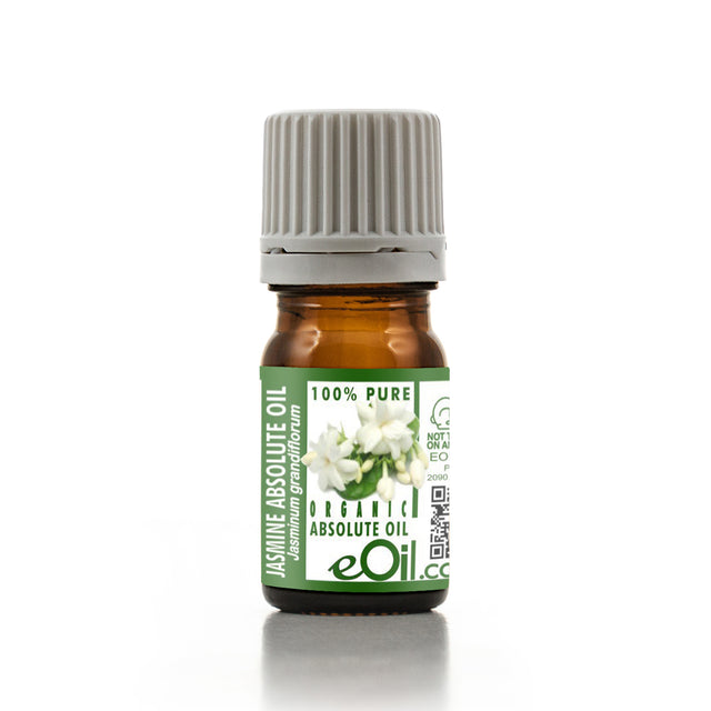 Bottle of eOil Jasmine Absolute Oil on a white background