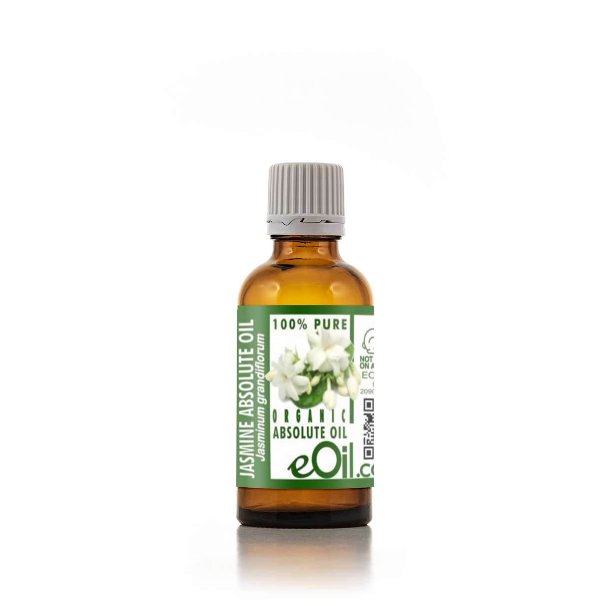 Bottle of eOil Jasmine Absolute Oil on a white background