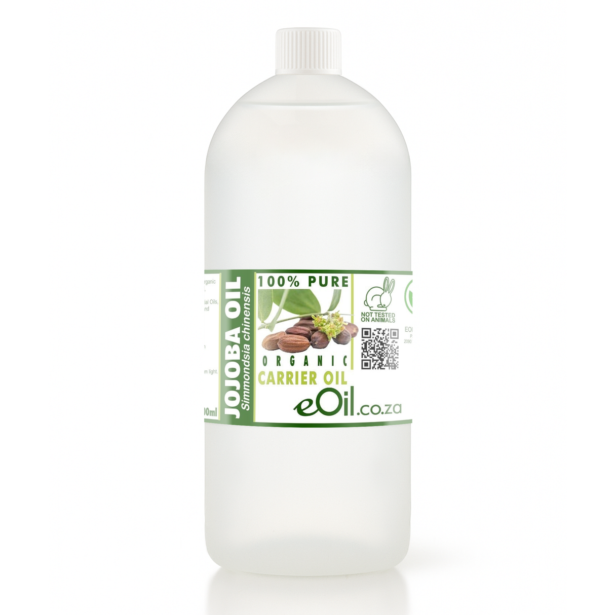 Bottle of Jojoba Oil with a white label on a white background 1 liter