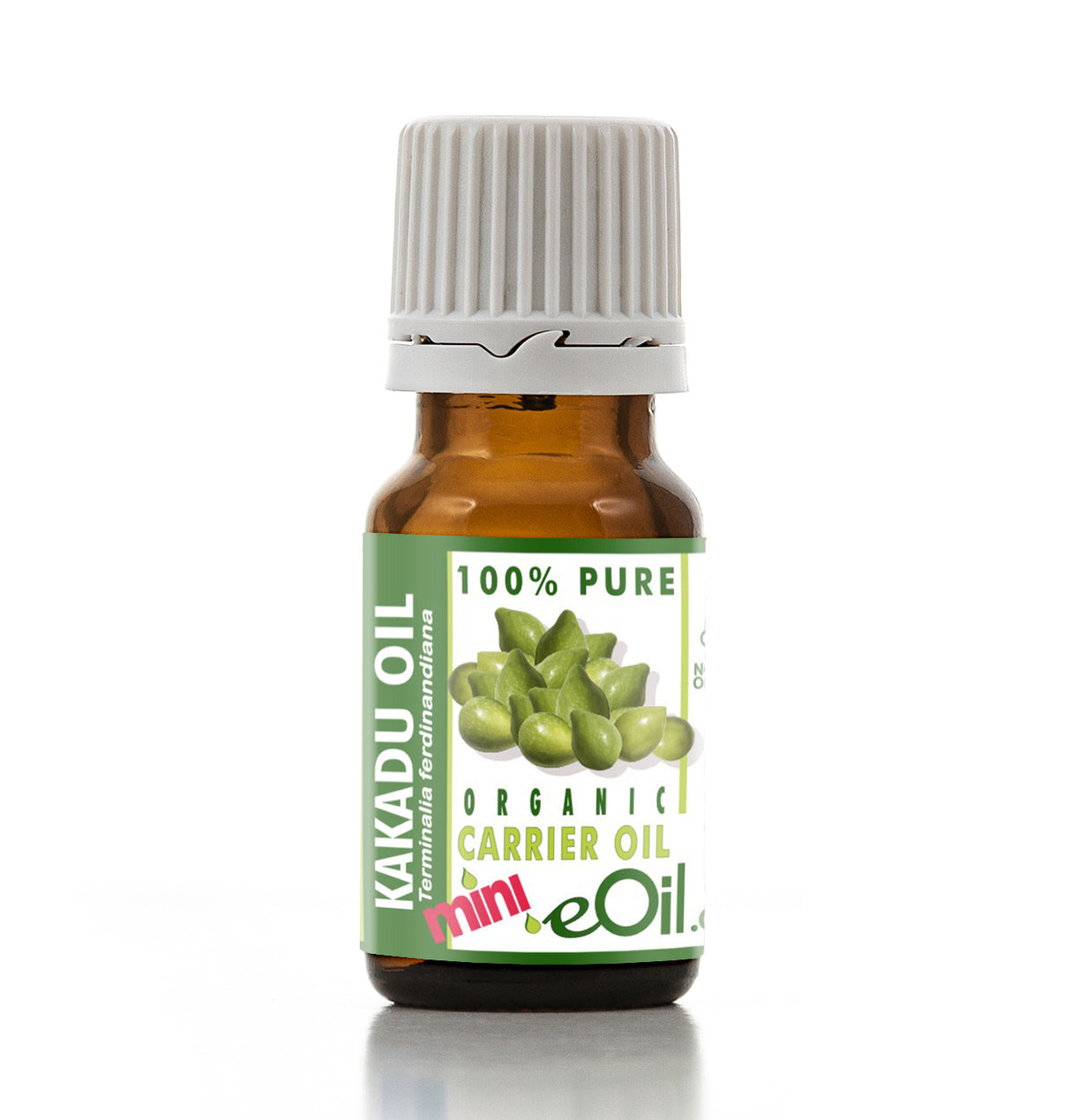 Bottle of Kakadu oil with a green label on a white background