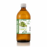 A 1-liter amber glass bottle of eOil Organic Kakadu Oil with a white ribbed cap and a green and white label, set against a plain white background.