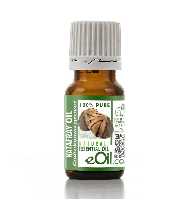 Bottle of katafray oil with a green label on a white background