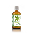 A bottle of eOil.cx Organic Carrier Oil (Laurel Berry Oil) in an amber glass bottle with a white ribbed cap and a green and white label, set against a plain white background.