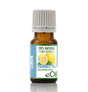 A small amber glass bottle of eOil Lemon Fragrance Oil with a white ribbed cap, featuring a label with lemon illustrations and text indicating natural fragrance oil.