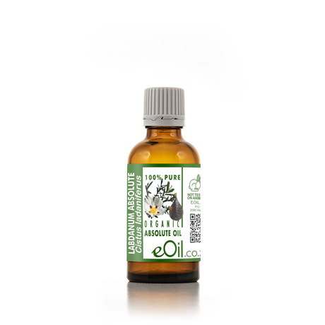 Bottle of eOil organic absolute oil on a white background