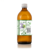 Bottle of lavender essential oil with a label on a white background 500 ml