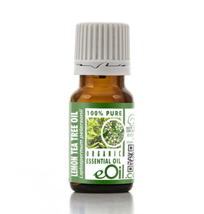 Bottle of lemon tea tree oil with a green label on a white background