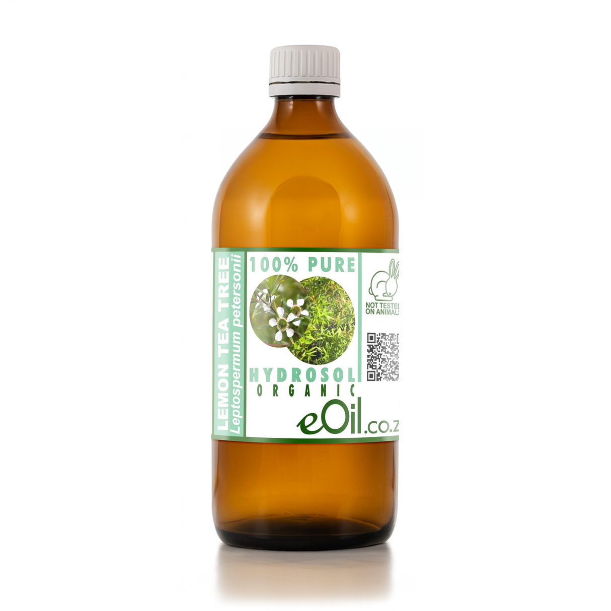 Bottle of eOil lemon tea tree hydrosol on a white background 500 ml bottle