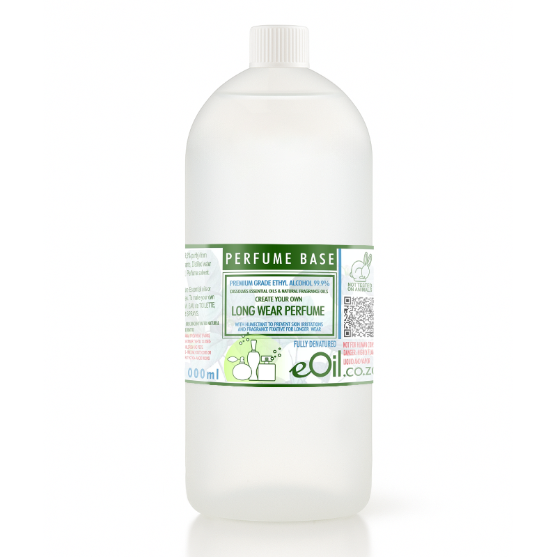 Perfume base bottle with label on a white background