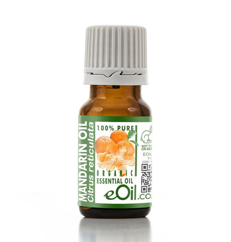 Bottle of Mandarin essential oil with a white background
