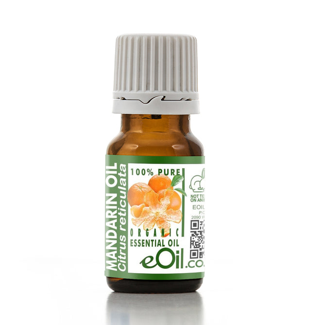 Bottle of Mandarin essential oil with a white background