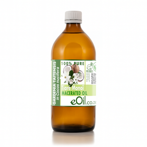 Bottle of Tiare Monoi macerated oil with a label on a white background
