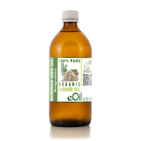 Bottle of Moringa Seed Oil with a label on a white background 500 ml