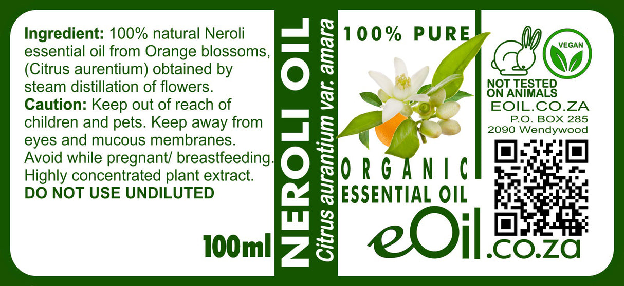 Neroli Pure Organic Essential Oil, delicate orange blossom aroma for perfumery