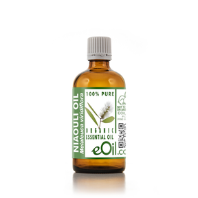 Bottle of Niaouli essential oil with a green label on a white background 100 ml