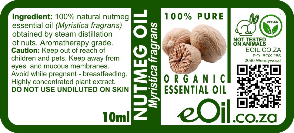 Nutmeg Essential Oil Organic, spicy warming aroma for culinary and diffusing uses - eOil.co.za