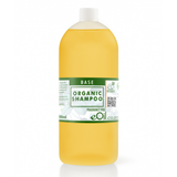 A 1L plastic bottle of eOil Organic Shampoo Base, filled with a yellowish-amber liquid, featuring a white cap and a green and white label, set against a plain white background.