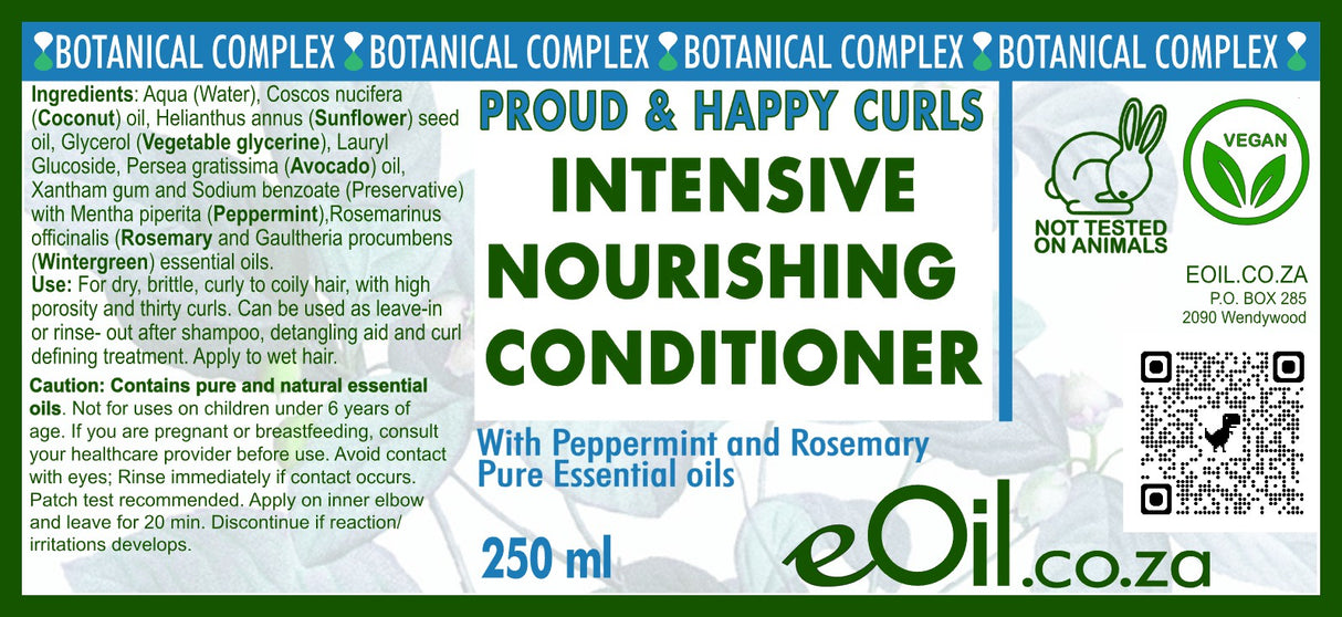 Label of 'Proud & Happy Curls Intensive Nourishing Conditioner' by eOil.co.