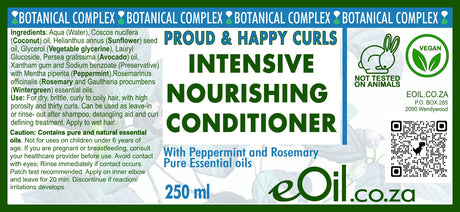 Label of 'Proud & Happy Curls Intensive Nourishing Conditioner' by eOil.co.