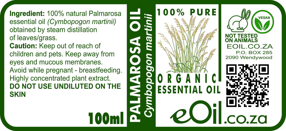 Palmarosa Essential Oil Organic, floral grassy scent for beauty and personal blends