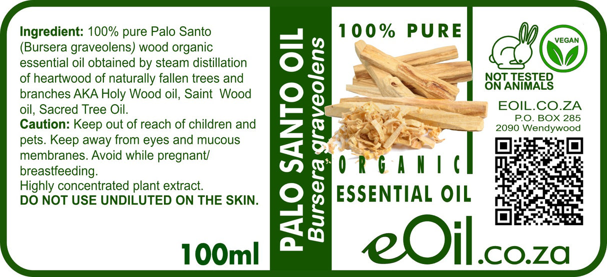 Palo Santo Organic Essential Oil (Bursera graveolens) Holly Wood