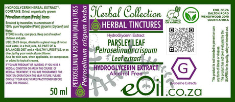 Herbal tincture label with parsley leaf extract on a green background