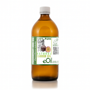 Bottle of eOil passionfruit seed oil on a white background 500 ml