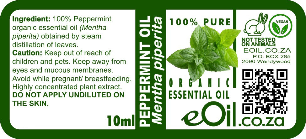 Peppermint Essential Oil Organic, cooling fresh mint aroma for wellness and home use