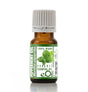 Bottle of peppermint essential oil with a green label on a white background