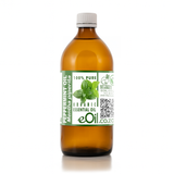 Bottle of peppermint essential oil with a label on a white background