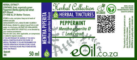 Bottle eOil.co.za of Peppermint liquid herbal extract tincture 100 ml