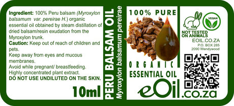 Peru Balsam Essential Oil Organic, sweet resinous vanilla-like scent for blends eOil.co.za