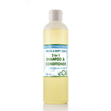 Yellow shampoo and conditioner bottle with a label on a white background