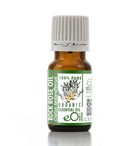 Bottle of eOil organic essential oil with a white background