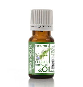 Bottle of eOil organic essential oil with a green label on a white background