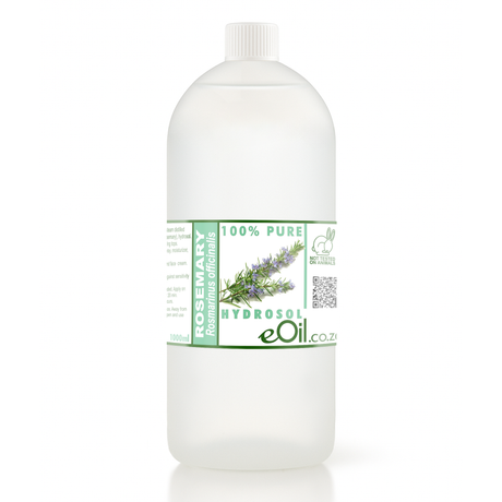 White bottle of rosemary hydrosol with a label on a white background 1 liter
