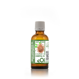 Bottle of Indian Sandalwood Essential Oil with a green label on a white background
